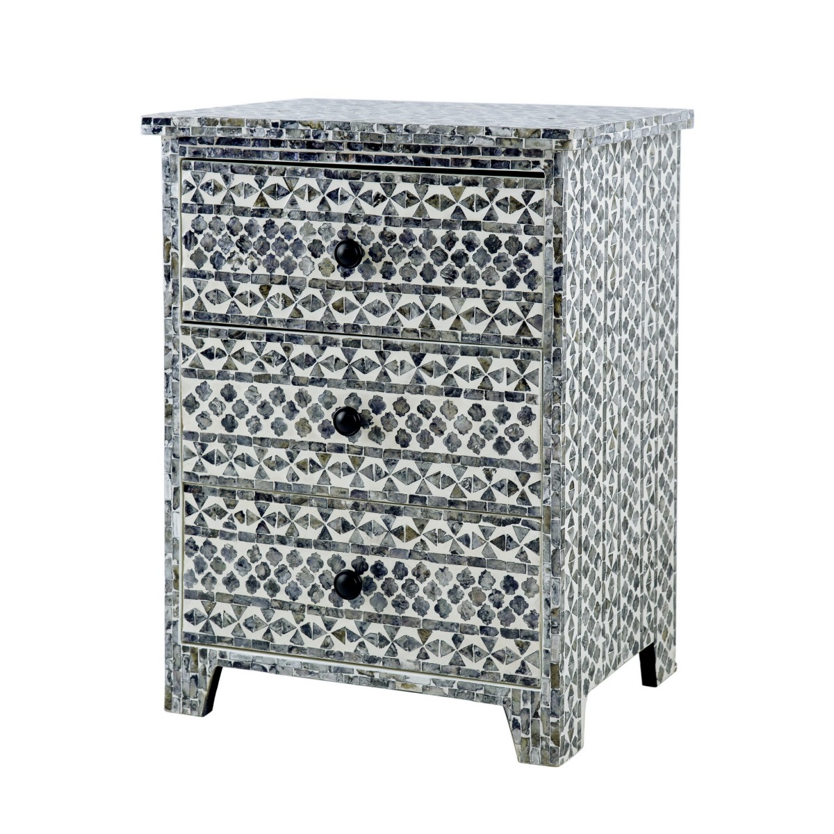 Artekko Ivory Συρταριέρα Κομοδίνο MDF Capiz Ασπρόμαυρο (45x35x61)cm