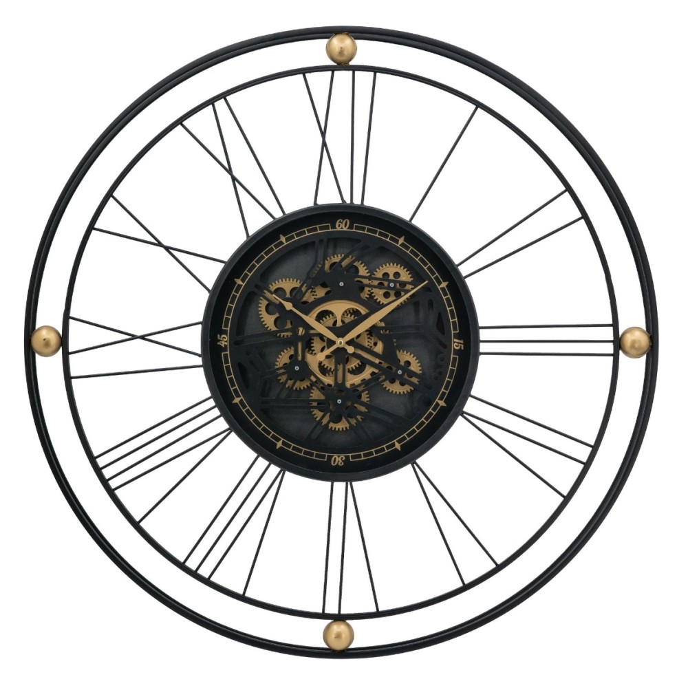Artekko Clock Ρολόι Επιτραπέζιο με Μηχανισμό Μέταλλο Γυαλί Μαύρο Χρυσό (80x80x8)cm