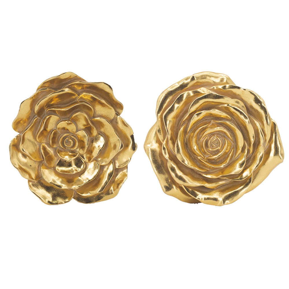 Artekko Flower Διακοσμητικό Επιτοίχιο Λουλούδι Ρητίνη Χρυσό (19.1x3x18)cm Σετ/2