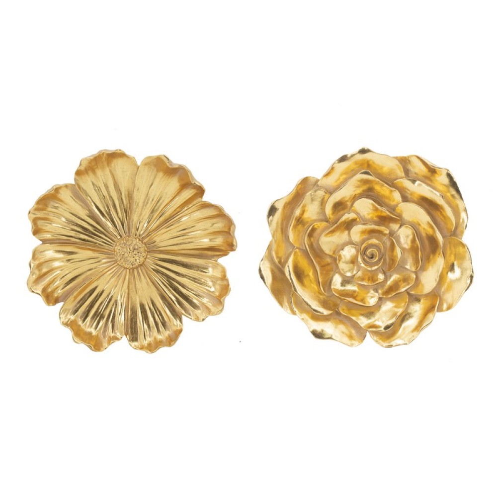 Artekko Flower Διακοσμητικό Επιτοίχιο Λουλούδι Ρητίνη Χρυσό (30.5x6.4x30.5)cm Σετ/2