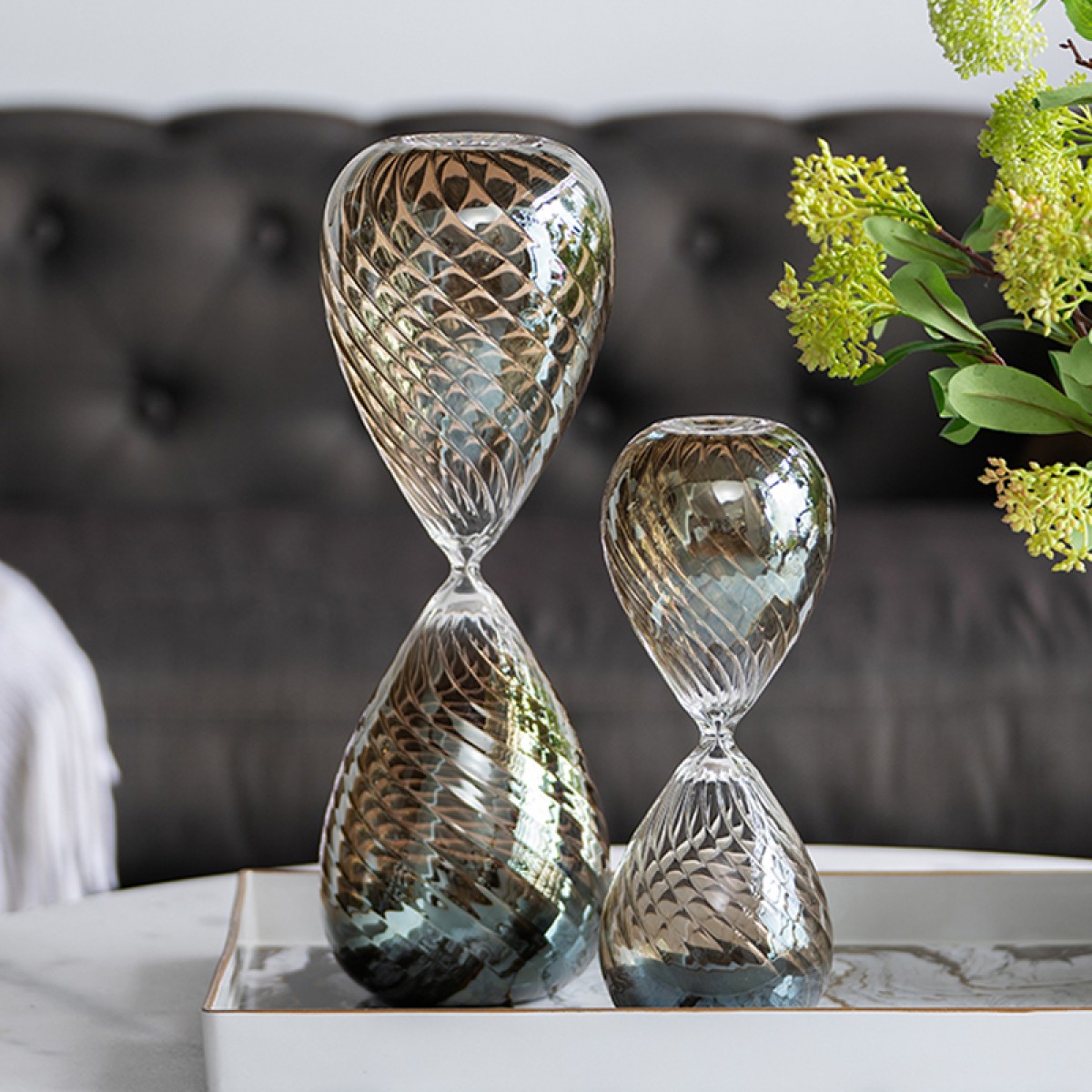 Artekko Hourglass Κλεψύδρα Διακοσμητική Γυαλί Καφέ Μαύρο (14x14x43)cm
