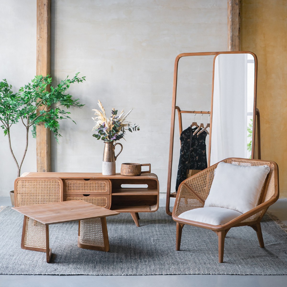 Artekko Tectona Πολυθρόνα από Ξύλο Teak/Ρατάν Φυσικό (105x82x75)cm