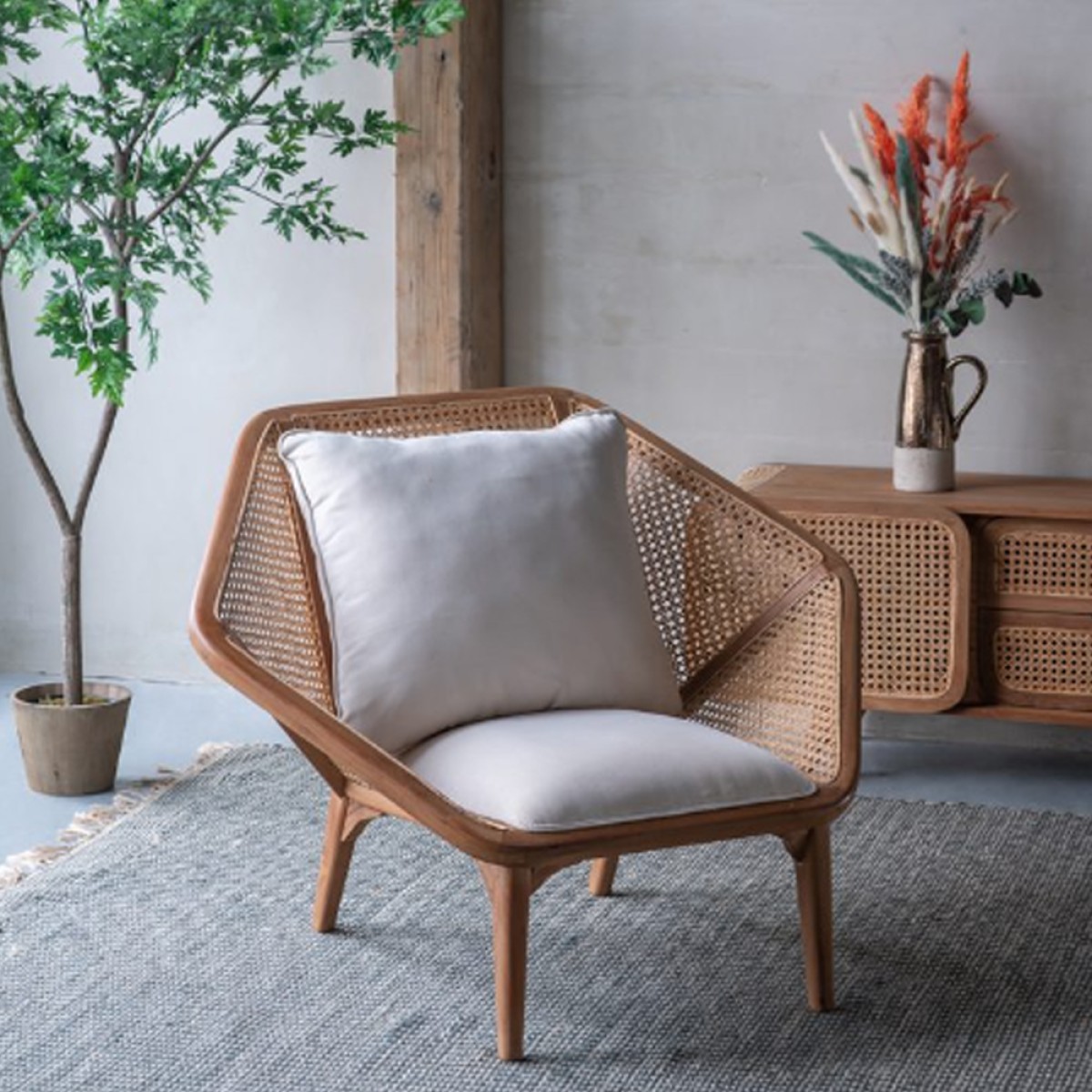 Artekko Tectona Πολυθρόνα από Ξύλο Teak/Ρατάν Φυσικό (105x82x75)cm