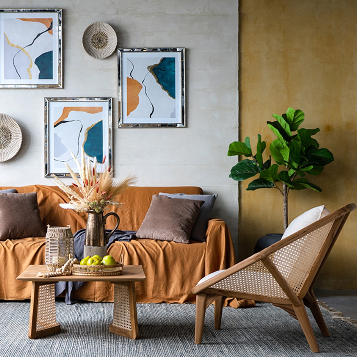 Artekko Tectona Πολυθρόνα από Ξύλο Teak/Ρατάν Φυσικό (105x82x75)cm