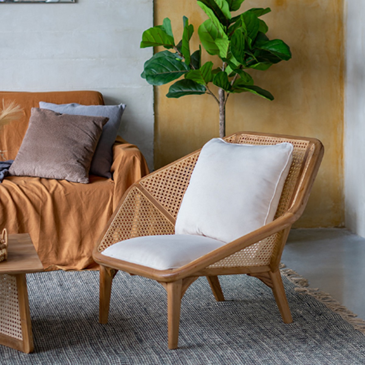 Artekko Tectona Πολυθρόνα από Ξύλο Teak/Ρατάν Φυσικό (105x82x75)cm
