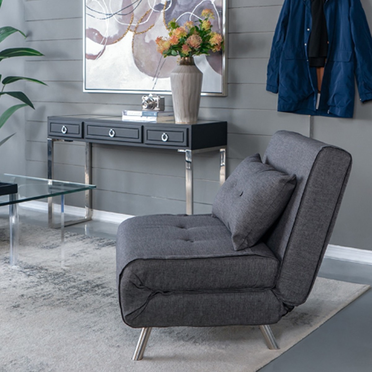 Artekko Sofa Bed Γκρι Υφασμάτινη Πολυθρόνα Κρεβάτι (88x81x78)cm