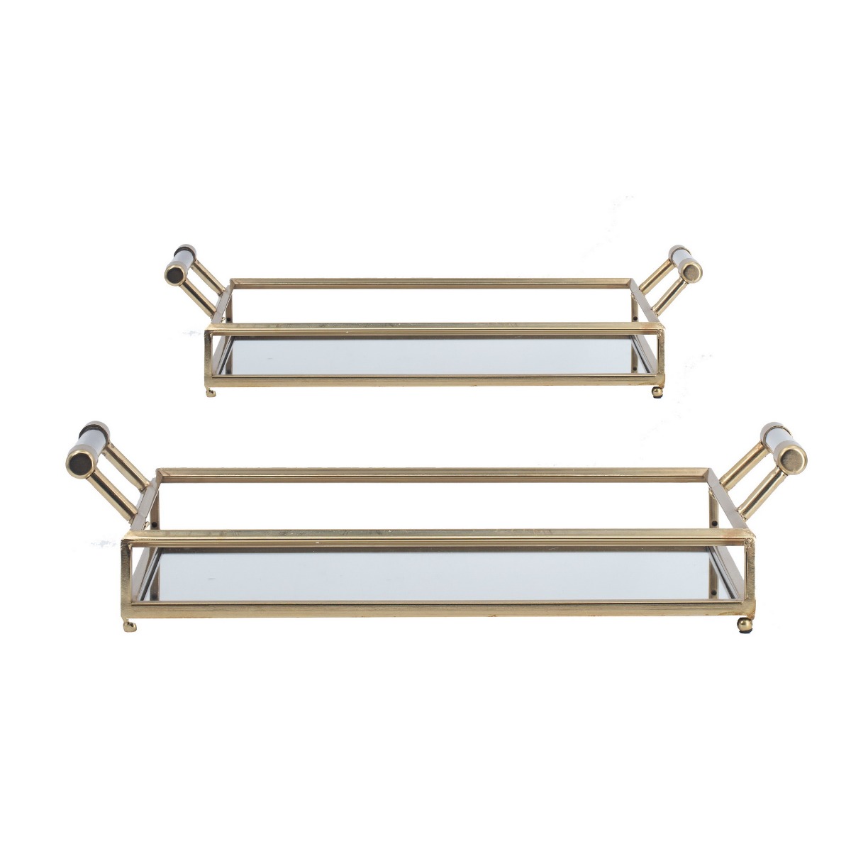 Artekko Tray Διακοσμητικός Δίσκος με Καθρέπτη Μέταλλο Γυαλί Χρυσό (56x31x12.5)cm Σετ/2