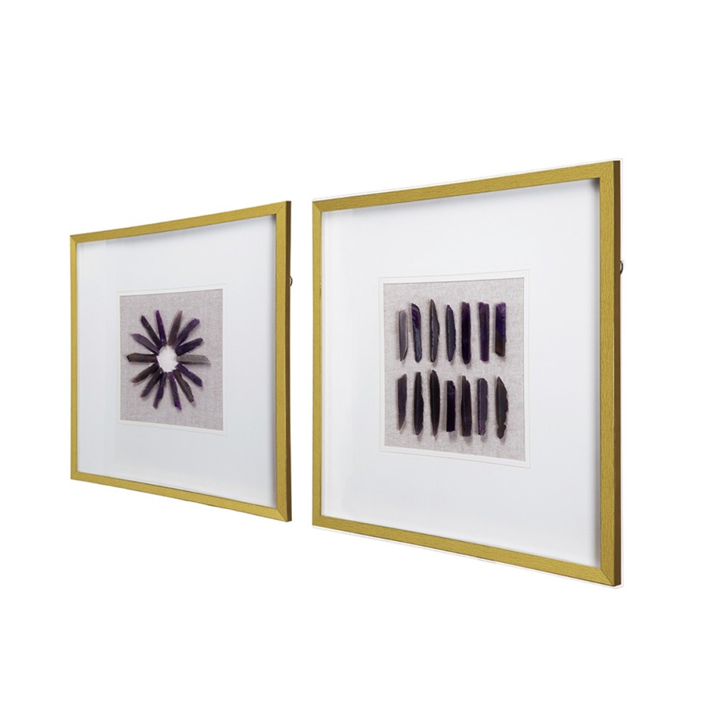 Artekko Mosaic Πίνακες με Διακοσμητικό Μοβ Αχάτη σε Χρυσή Κορνίζα (60x60x3)cm 2pcs