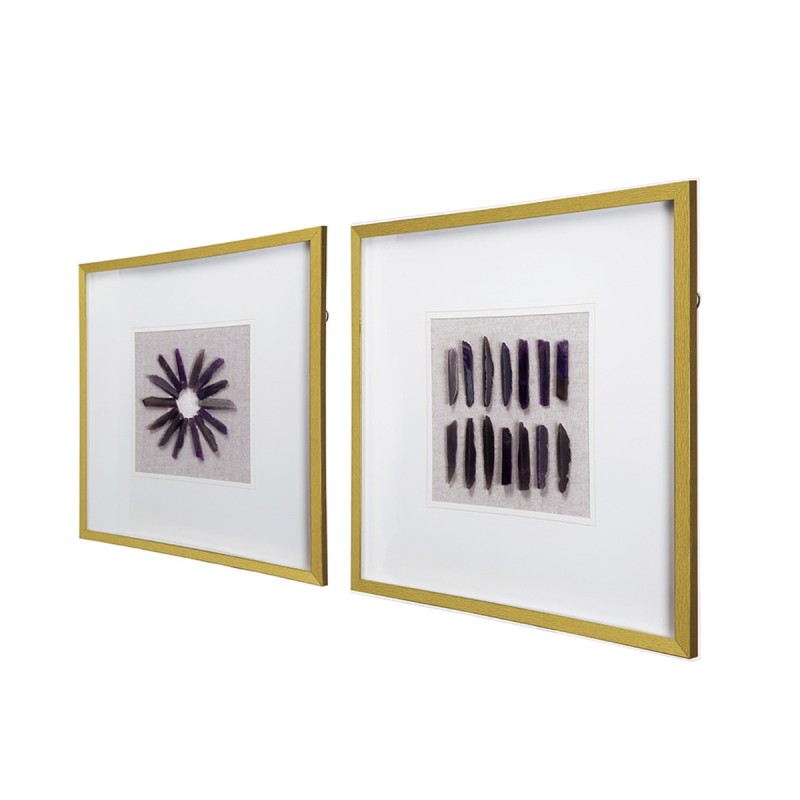 Artekko Mosaic Πίνακες με Διακοσμητικό Μοβ Αχάτη σε Χρυσή Κορνίζα (60x60x3)cm 2pcs