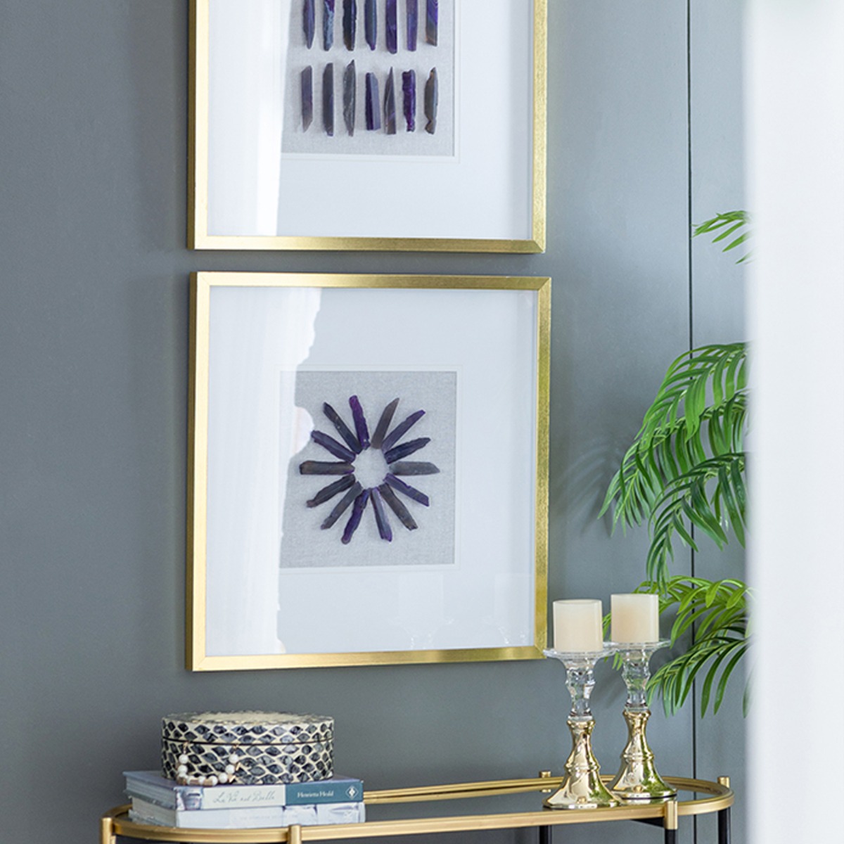 Artekko Mosaic Πίνακες με Διακοσμητικό Μοβ Αχάτη σε Χρυσή Κορνίζα (60x60x3)cm 2pcs