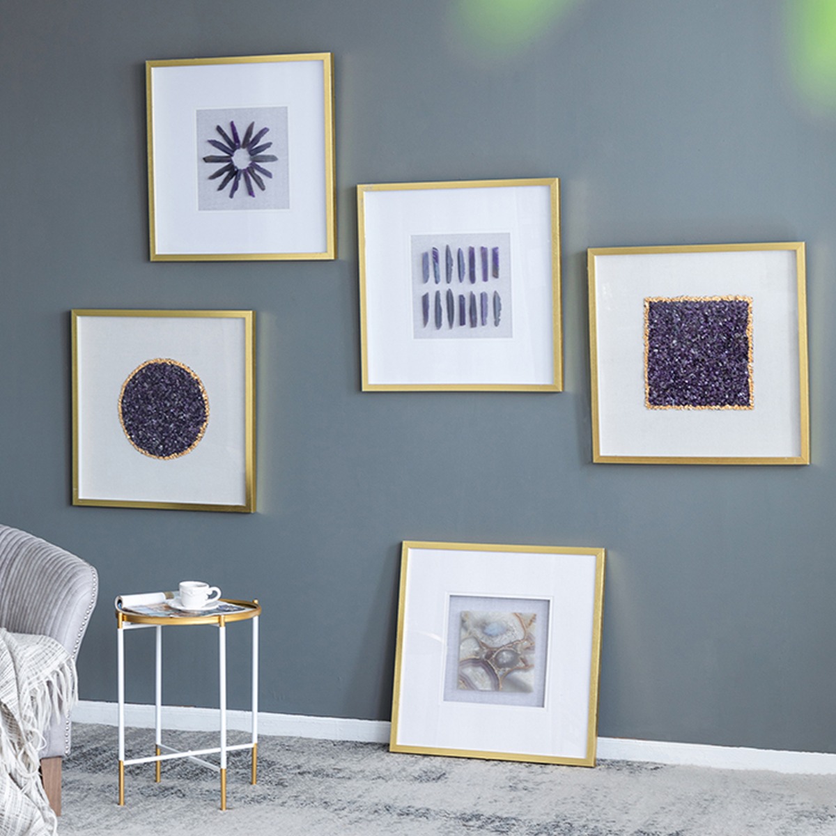 Artekko Mosaic Πίνακες με Διακοσμητικό Μοβ Αχάτη σε Χρυσή Κορνίζα (60x60x3)cm 2pcs