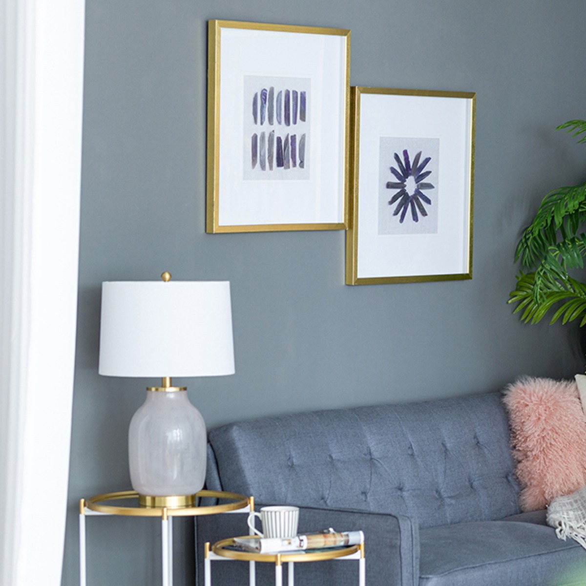 Artekko Mosaic Πίνακες με Διακοσμητικό Μοβ Αχάτη σε Χρυσή Κορνίζα (60x60x3)cm 2pcs