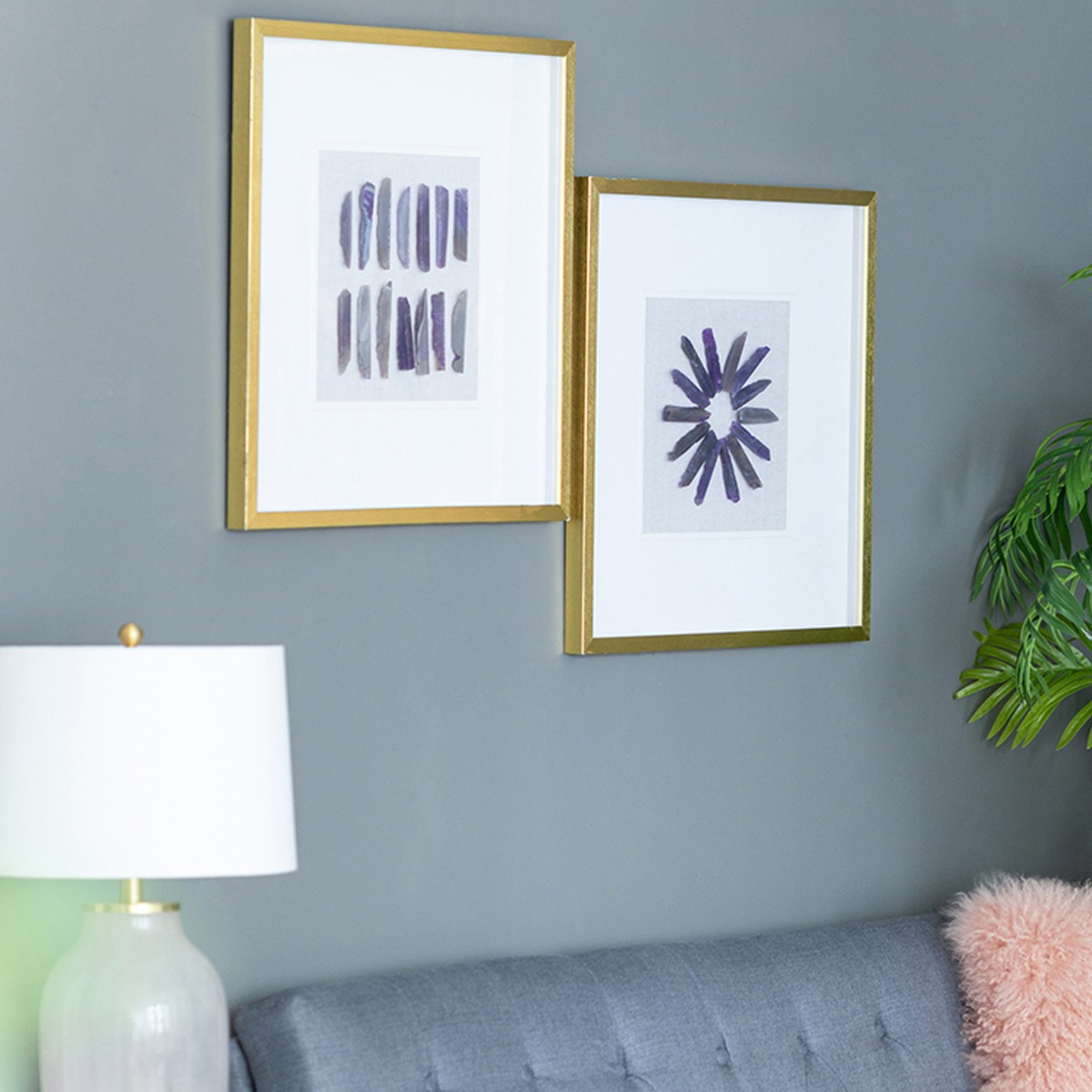 Artekko Mosaic Πίνακες με Διακοσμητικό Μοβ Αχάτη σε Χρυσή Κορνίζα (60x60x3)cm 2pcs