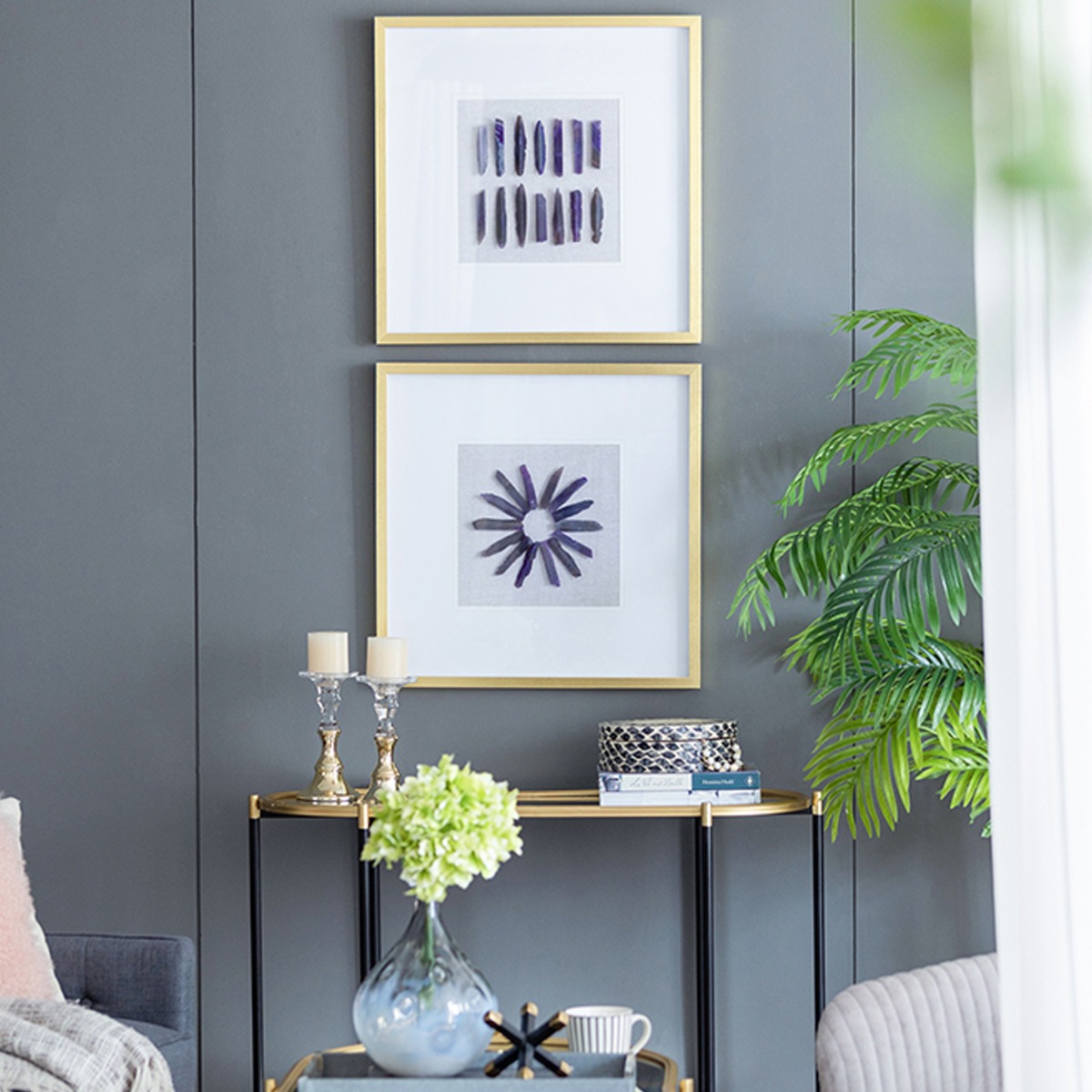 Artekko Mosaic Πίνακες με Διακοσμητικό Μοβ Αχάτη σε Χρυσή Κορνίζα (60x60x3)cm 2pcs