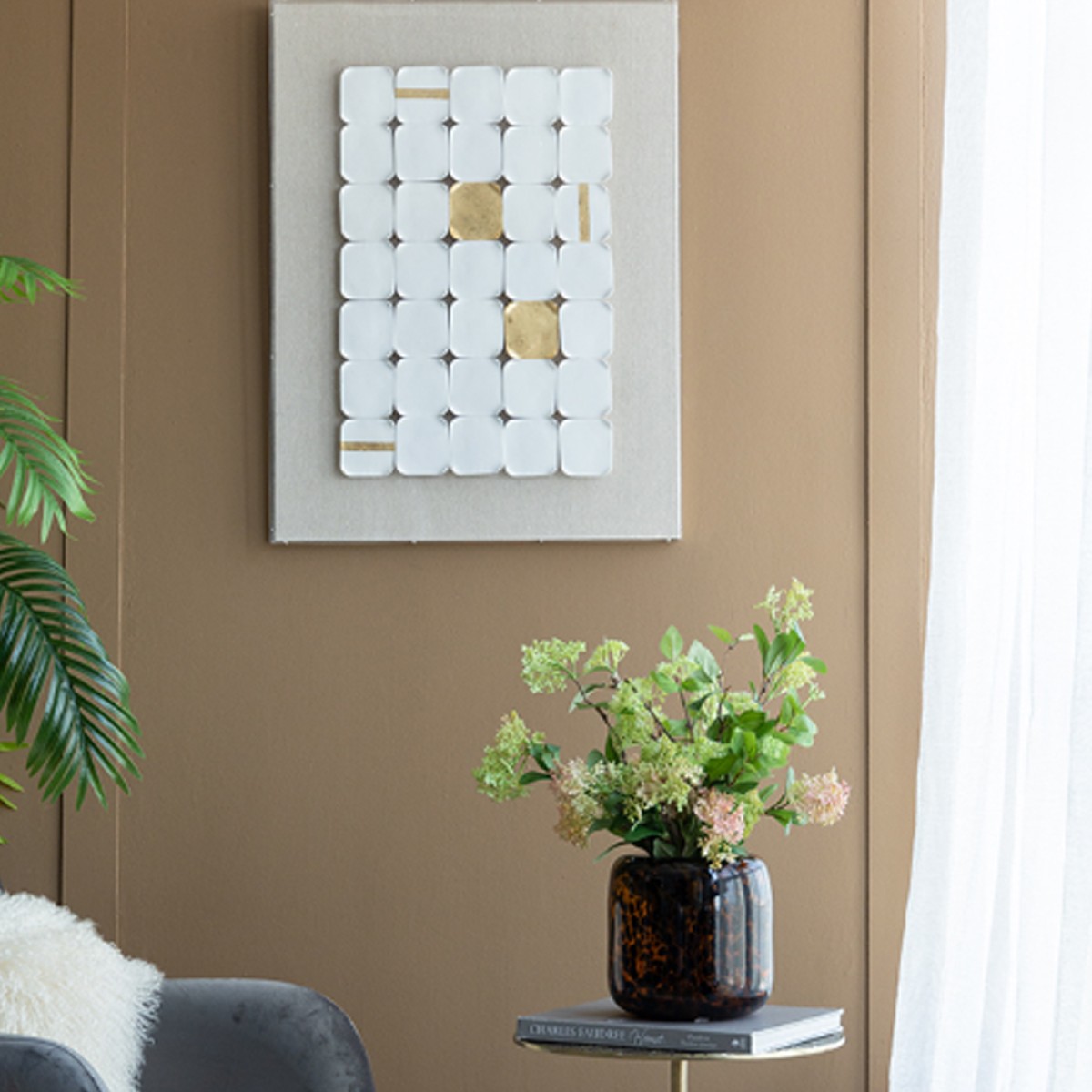 Artekko Mosaic Διακοσμητικός Πίνακας Plexiglass/Κεραμικό Μπεζ/Λευκό (60x4x80)cm