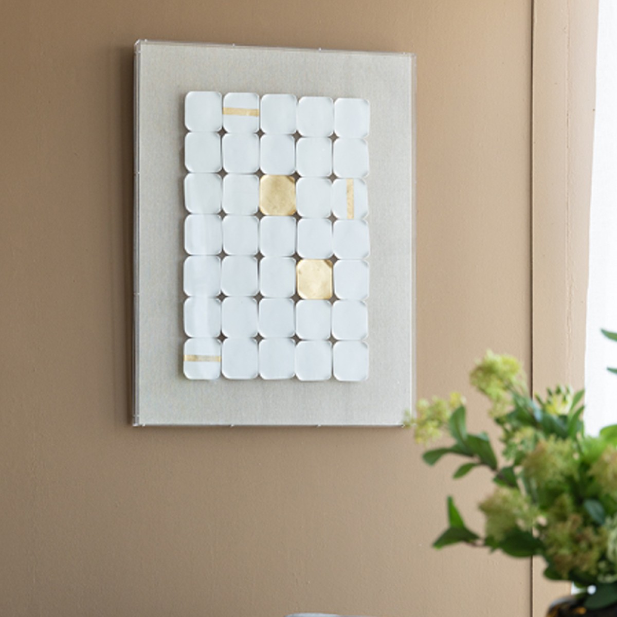 Artekko Mosaic Διακοσμητικός Πίνακας Plexiglass/Κεραμικό Μπεζ/Λευκό (60x4x80)cm