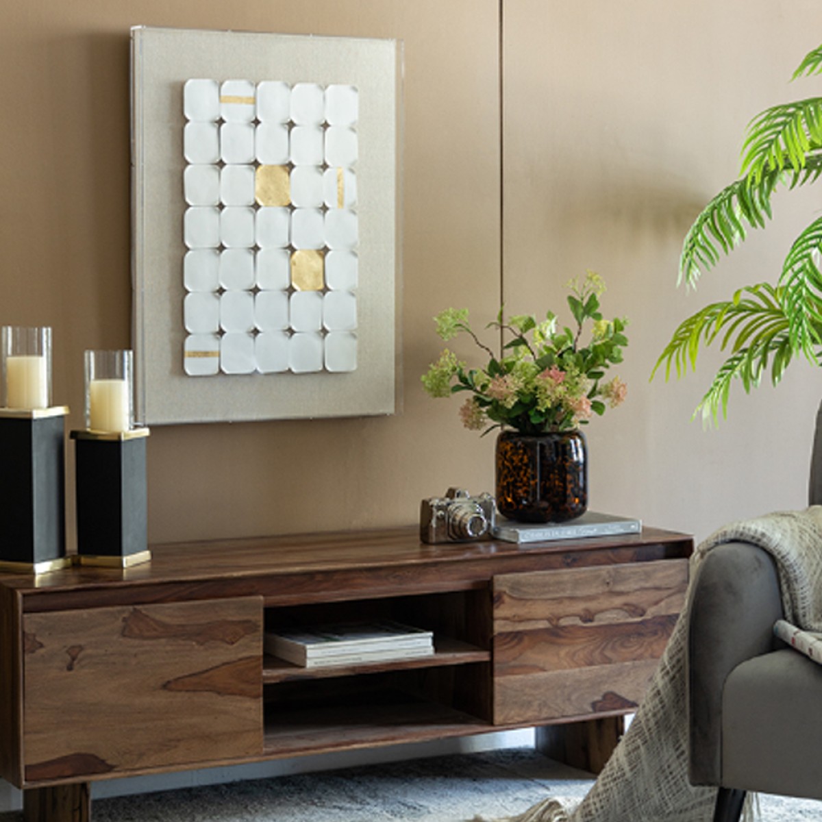 Artekko Mosaic Διακοσμητικός Πίνακας Plexiglass/Κεραμικό Μπεζ/Λευκό (60x4x80)cm