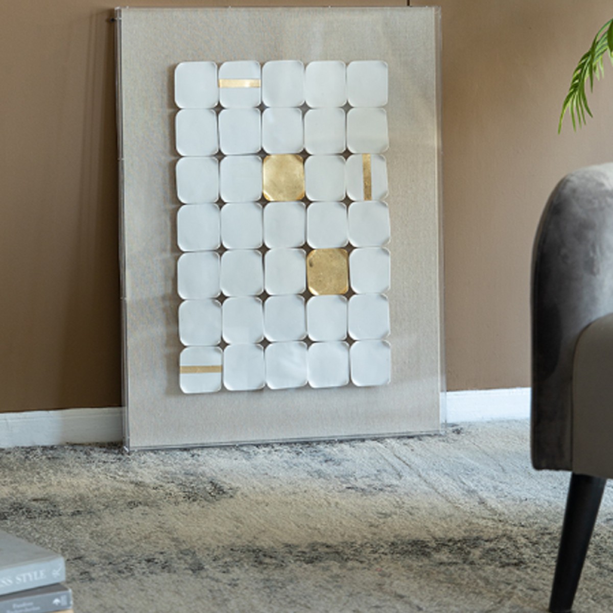 Artekko Mosaic Διακοσμητικός Πίνακας Plexiglass/Κεραμικό Μπεζ/Λευκό (60x4x80)cm