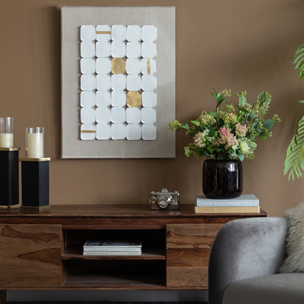 Artekko Mosaic Διακοσμητικός Πίνακας Plexiglass/Κεραμικό Μπεζ/Λευκό (60x4x80)cm