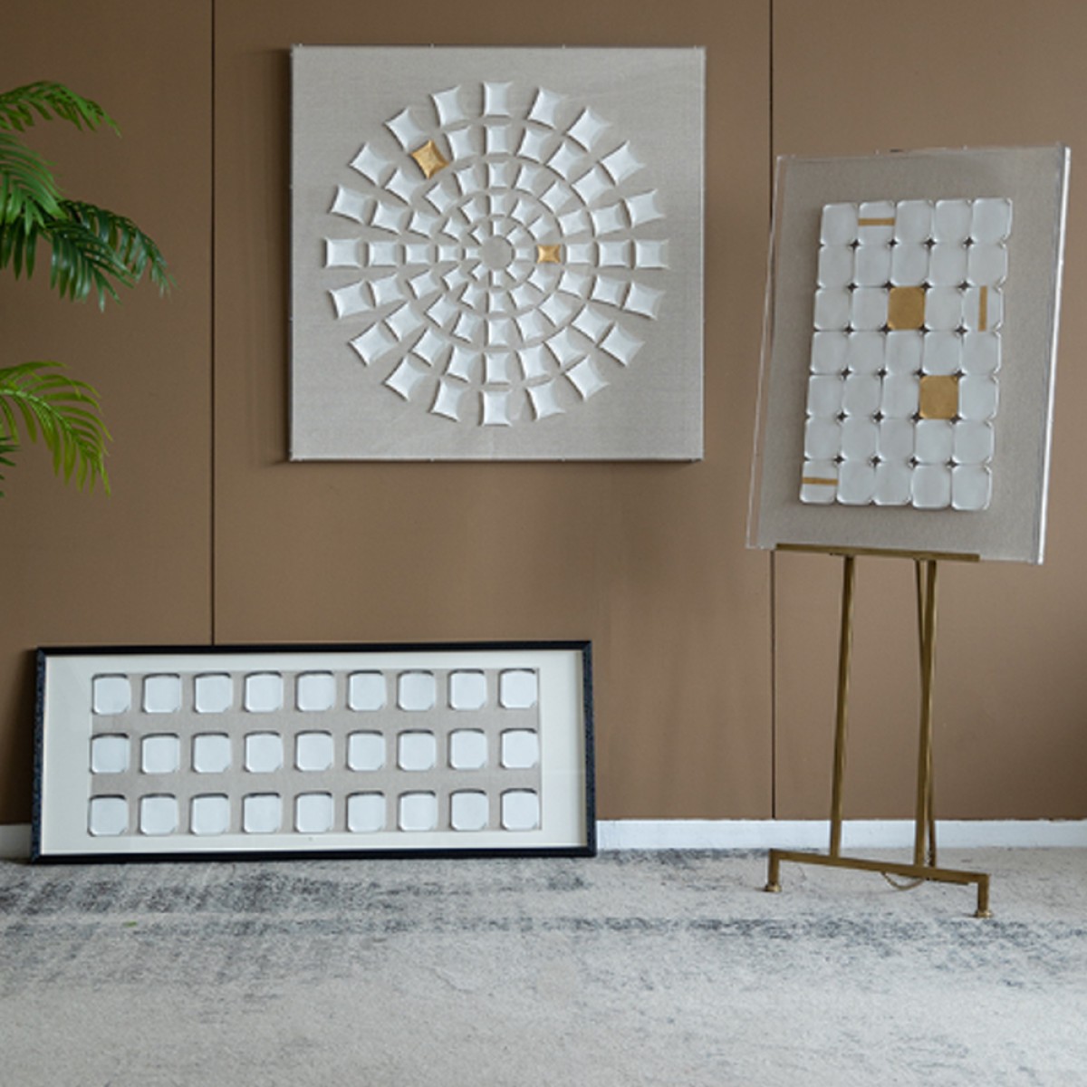 Artekko Mosaic Διακοσμητικός Πίνακας Plexiglass/Κεραμικό Μπεζ/Λευκό (60x4x80)cm