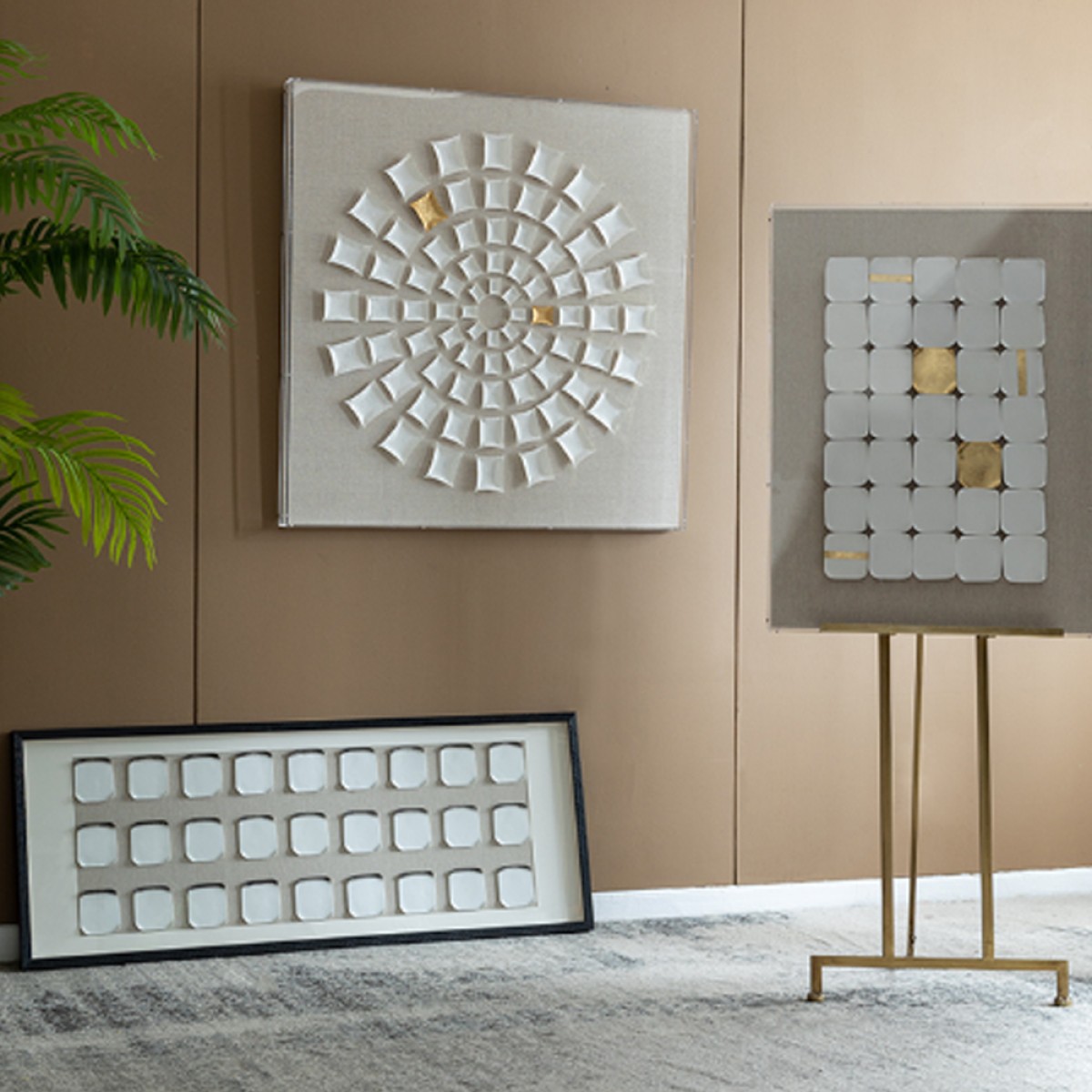 Artekko Mosaic Διακοσμητικός Πίνακας Plexiglass/Κεραμικό Μπεζ/Λευκό (60x4x80)cm