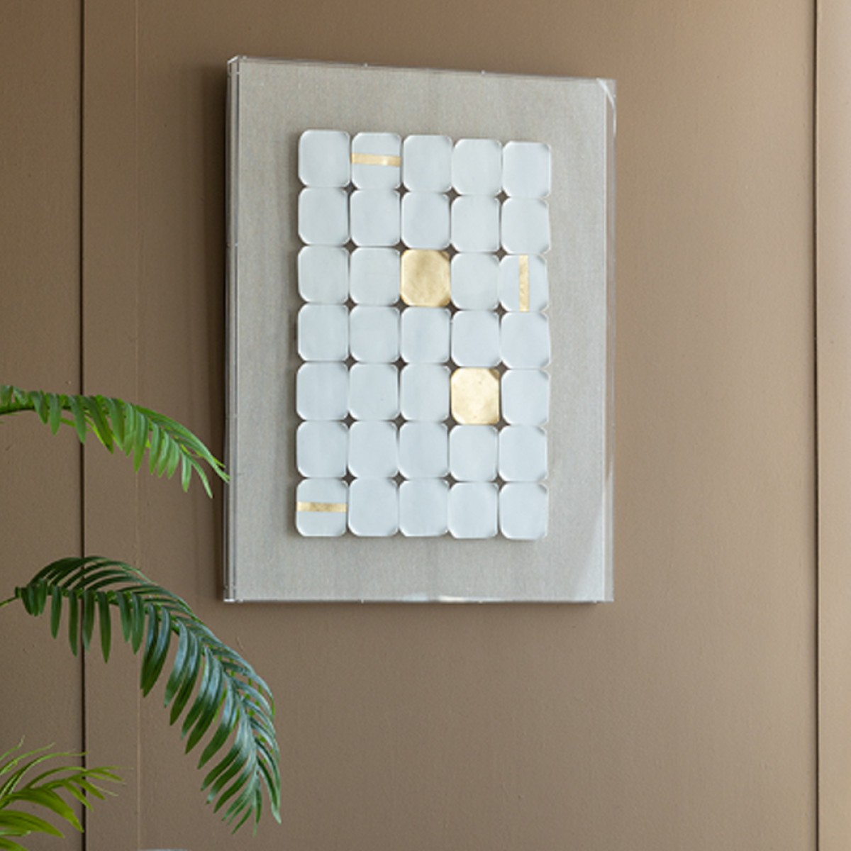 Artekko Mosaic Διακοσμητικός Πίνακας Plexiglass/Κεραμικό Μπεζ/Λευκό (60x4x80)cm