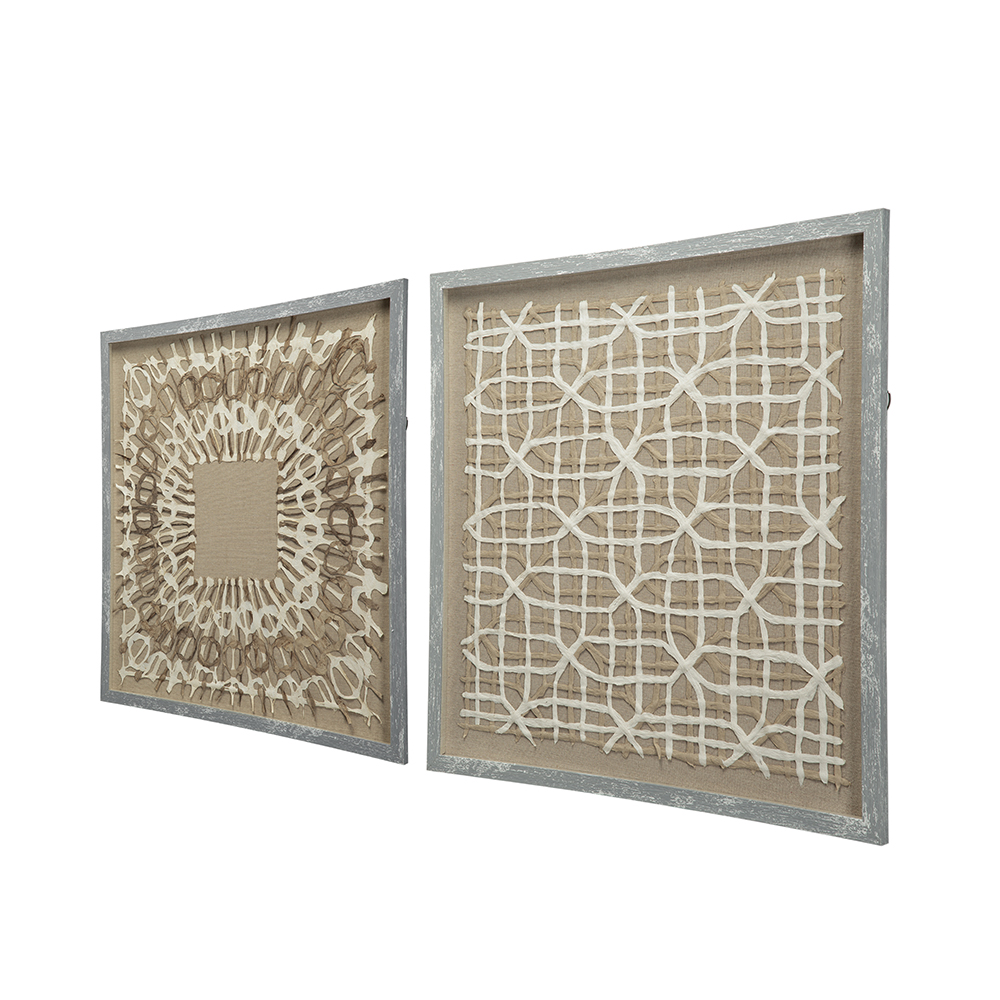 Artekko Mosaic Διακοσμητικός Πίνακας με Χαρτί Ξύλο Γυαλί Μπεζ (60x60x3)cm Σετ/2