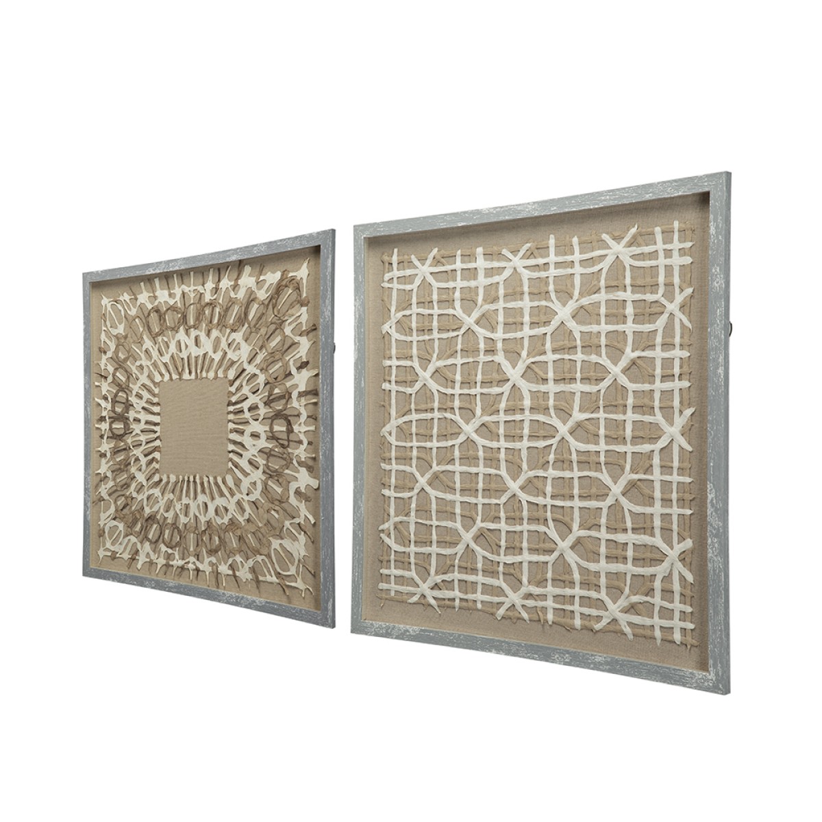 Artekko Mosaic Διακοσμητικός Πίνακας με Χαρτί Ξύλο Γυαλί Μπεζ (60x60x3)cm Σετ/2