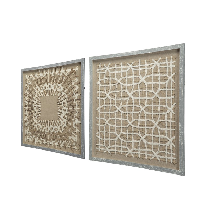 Artekko Mosaic Διακοσμητικός Πίνακας με Χαρτί Ξύλο Γυαλί Μπεζ (60x60x3)cm Σετ/2