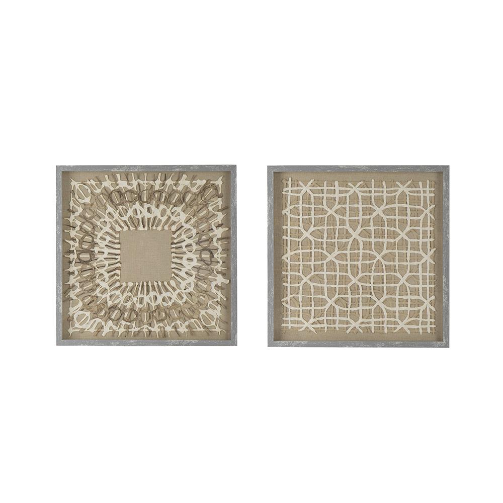 Artekko Mosaic Διακοσμητικός Πίνακας με Χαρτί Ξύλο Γυαλί Μπεζ (60x60x3)cm Σετ/2