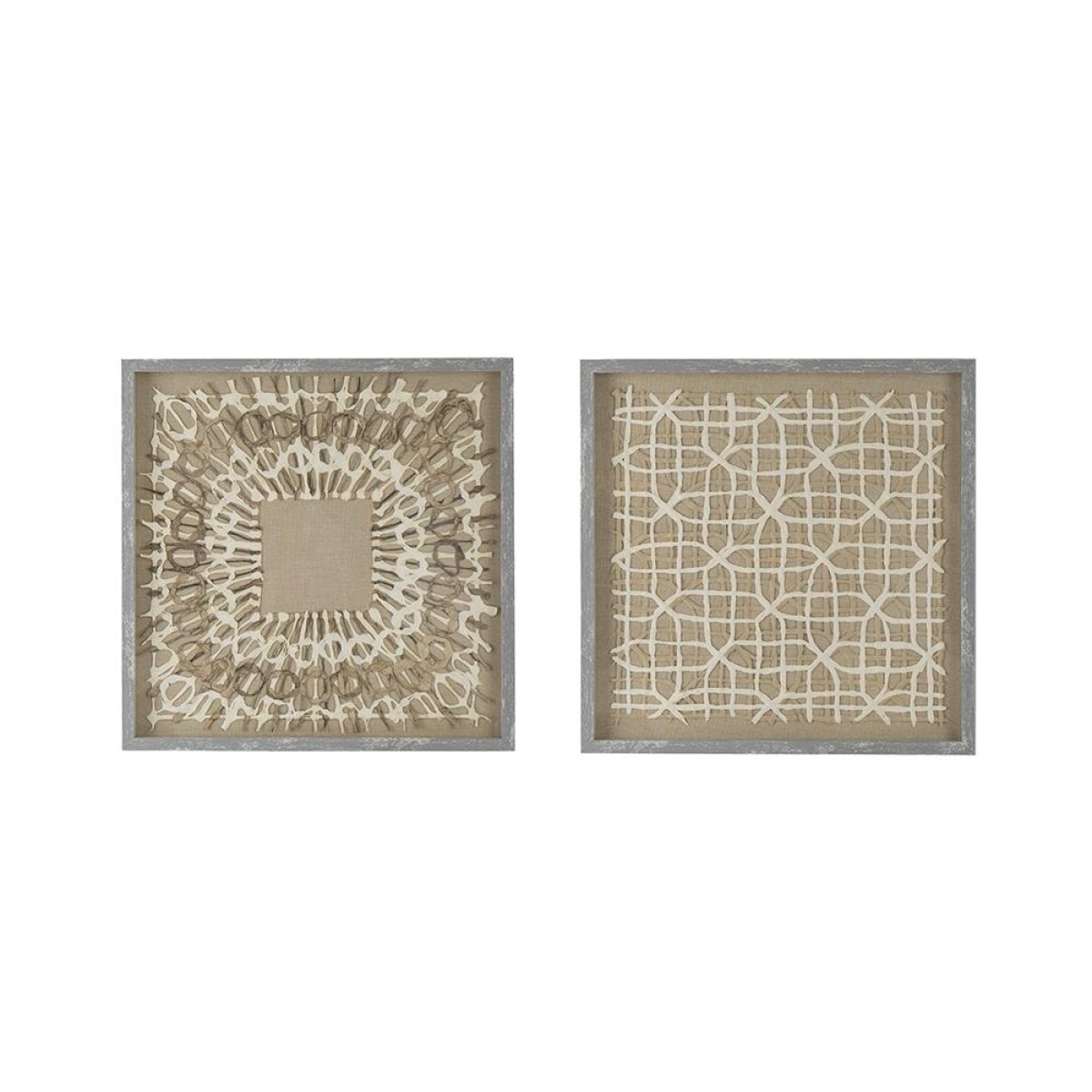 Artekko Mosaic Διακοσμητικός Πίνακας με Χαρτί Ξύλο Γυαλί Μπεζ (60x60x3)cm Σετ/2