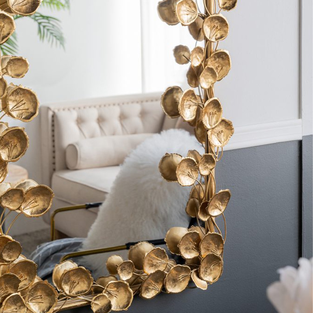 Artekko Leaf Χρυσός Μεταλλικός Καθρέπτης Τοίχου (79x154.5x7)cm