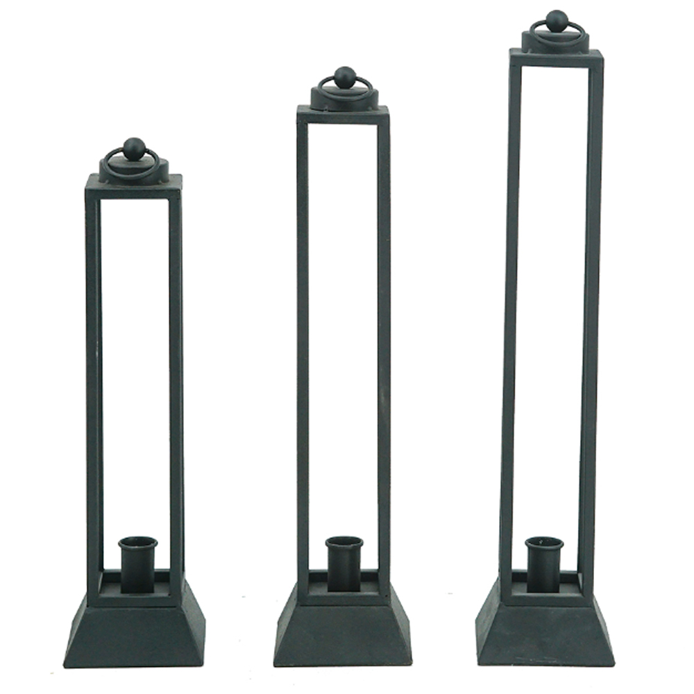 Artekko Lantern Μαύρα Μεταλλικά Κηροπήγια για Κερί Σπαρματσέτα (10x10x48)cm 3pcs