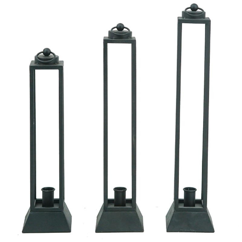 Artekko Lantern Μαύρα Μεταλλικά Κηροπήγια για Κερί Σπαρματσέτα (10x10x48)cm 3pcs