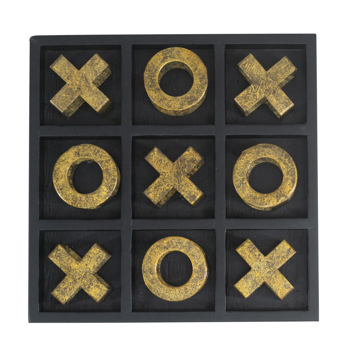 Artekko Tic Tac Toe Διακοσμητική Τρίλιζα σε Μαύρη MDF βάση με Χρυσά Μεταλλικά Πιόνια (25x25x3)cm
