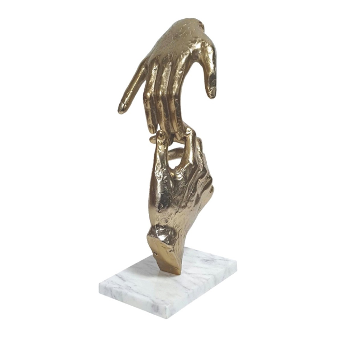 Artekko Marble Χρυσό Μεταλλικό Επιτραπέζιο Διακοσμητικό Γλυπτό με Χέρια σε Λευκή Μαρμάρινη Βάση (21.6x10.2x33)cm