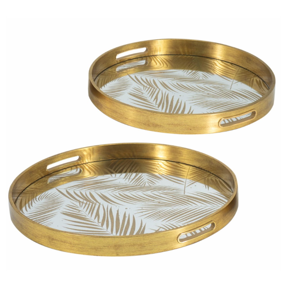 Artekko Tray Διακοσμητικός Δίσκος με Καθρέπτη Πλαστικό Γυαλί Χρυσό (45x45x4)cm Σετ/2