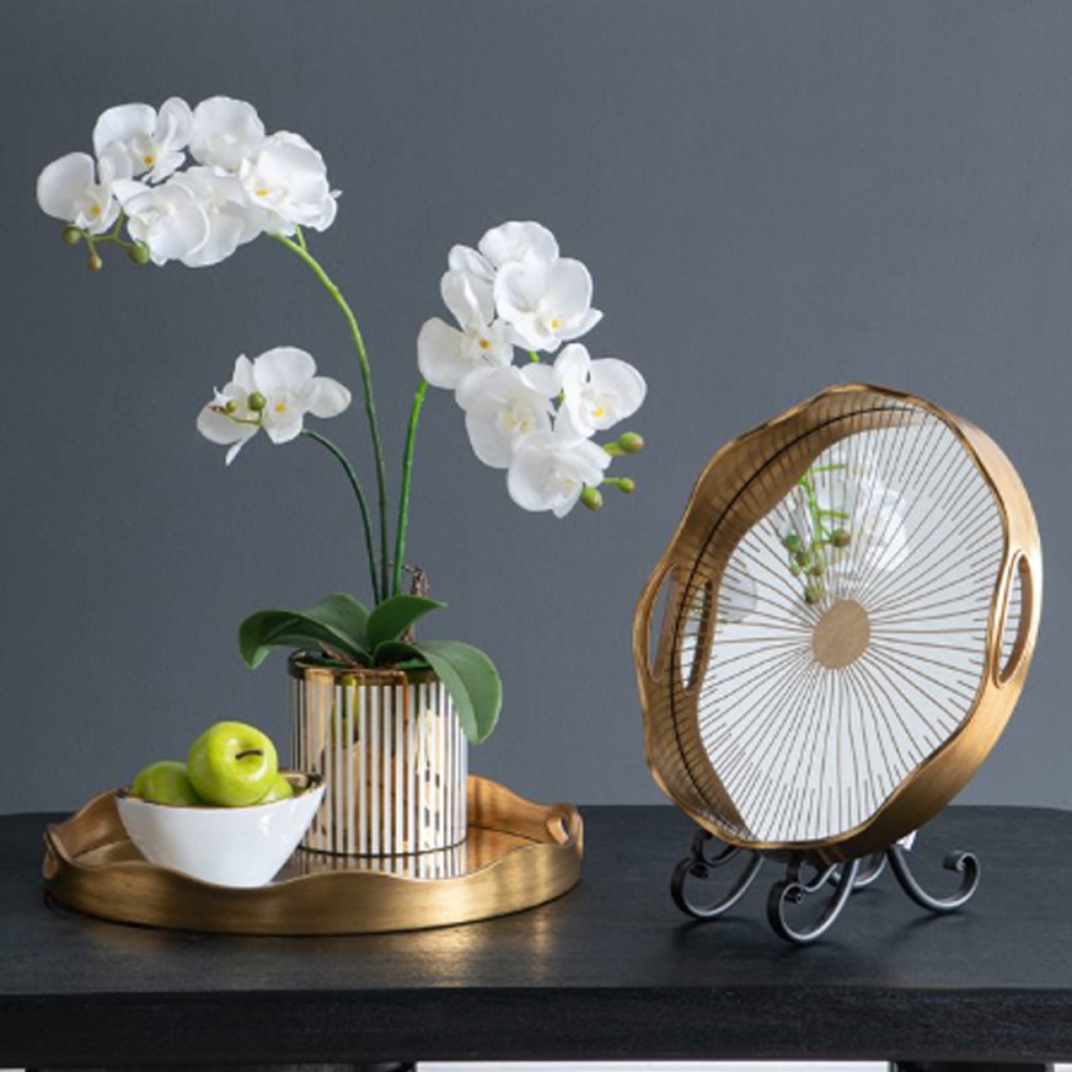 Artekko Tray Διακοσμητικός Δίσκος με Καθρέπτη Πλαστικό Γυαλί Χρυσό (40x40x4.4)cm Σετ/2
