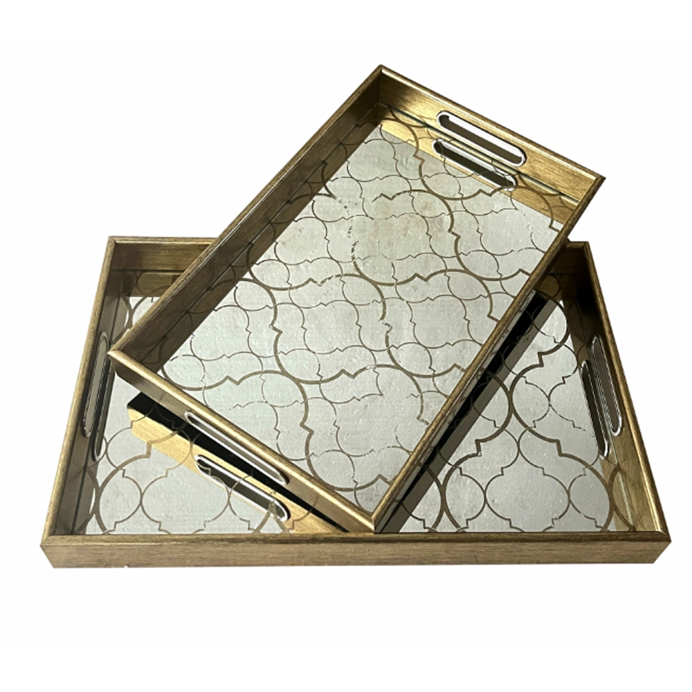 Artekko Tray Χρυσοί Πλαστικοί Διακοσμητικοί Δίσκοι με Καθρέπτη (45x30x4.5)cm 2pcs