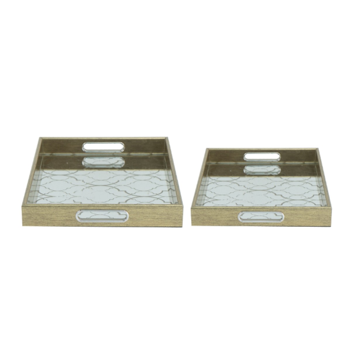 Artekko Tray Διακοσμητικός Δίσκος με Καθρέπτη Πλαστικό Γυαλί Χρυσό (45x30x4.5)cm Σετ/2