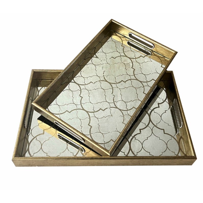 Artekko Tray Χρυσοί Πλαστικοί Διακοσμητικοί Δίσκοι με Καθρέπτη (45x30x4.5)cm 2pcs