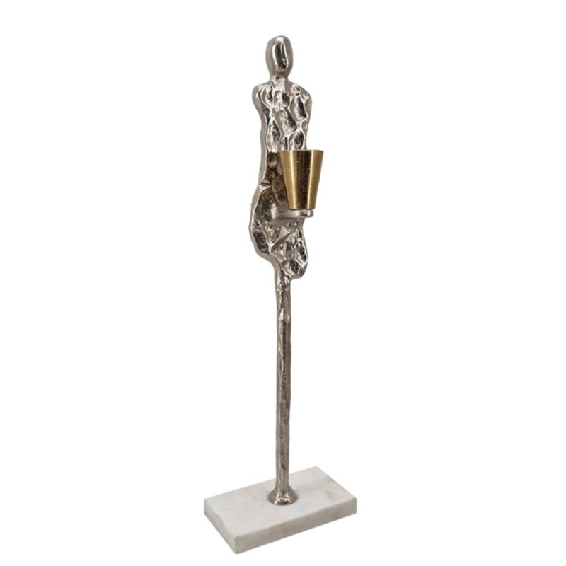 Artekko Figurine Ασημί Μεταλλικό Κηροπηγιο με Φιγούρα σε Μαρμάρινη Βάση (12.1x7.6x40.1)cm