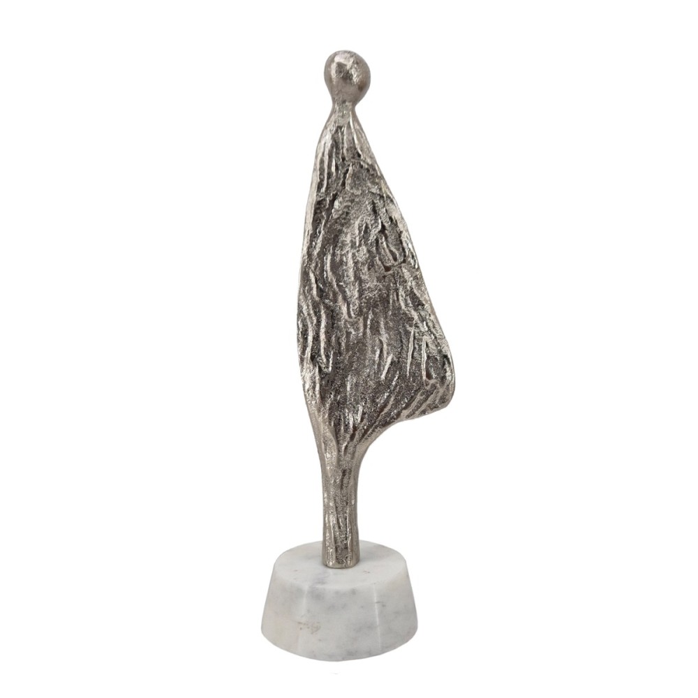 Artekko Figurine Διακοσμητικό Επιτραπέζιο Γλυπτό με Φιγούρα Μέταλλο Μάρμαρο Ασημί (8.9x7.6x27.9)cm
