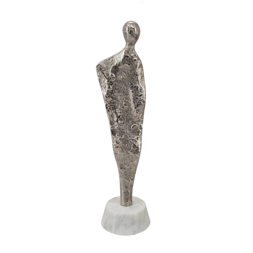Artekko Figurine Διακοσμητικό Επιτραπέζιο Γλυπτό με Φιγούρα Μέταλλο Μάρμαρο Ασημί (8.9x7.6x30.5)cm