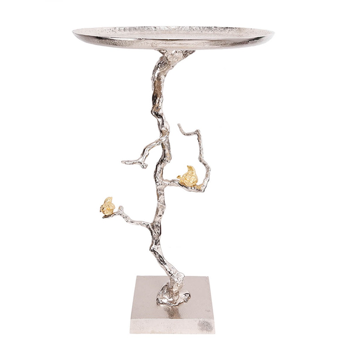 Artekko Branch Ασημί Μεταλλικό Βοηθητικό Τραπέζι με Χρυσές Λεπτομέρειες (43x43x71)cm