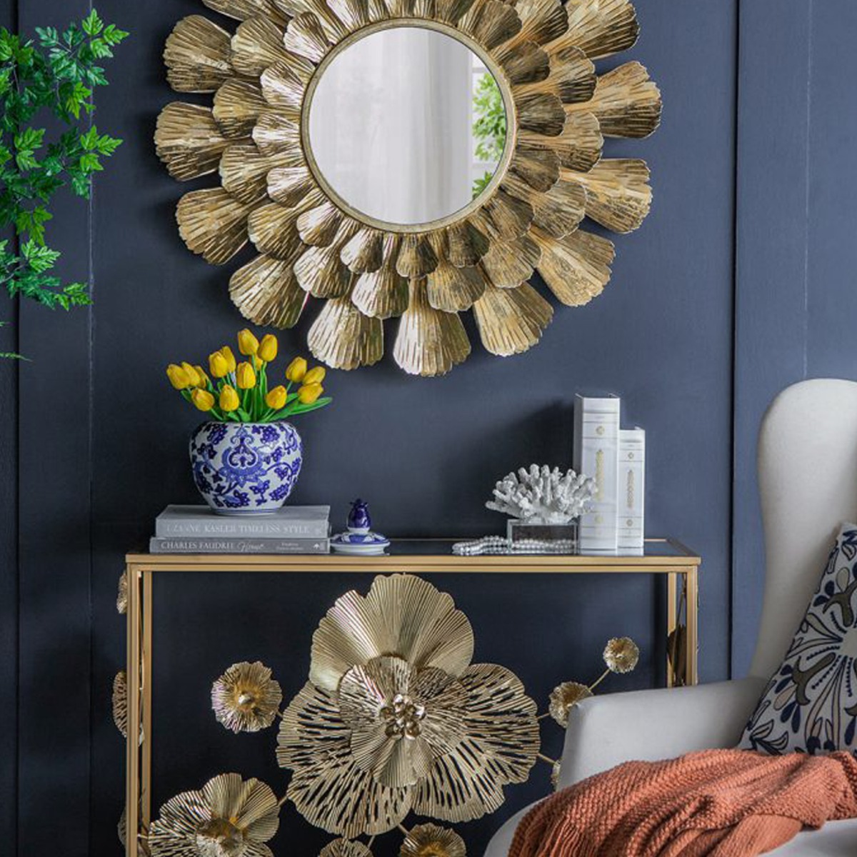 Artekko Melania Διακοσμητικό Δοχείο Βάζο με Καπάκι Πορσελάνης σε Λευκό με Μπλε (20.3x20.3x25.4)cm