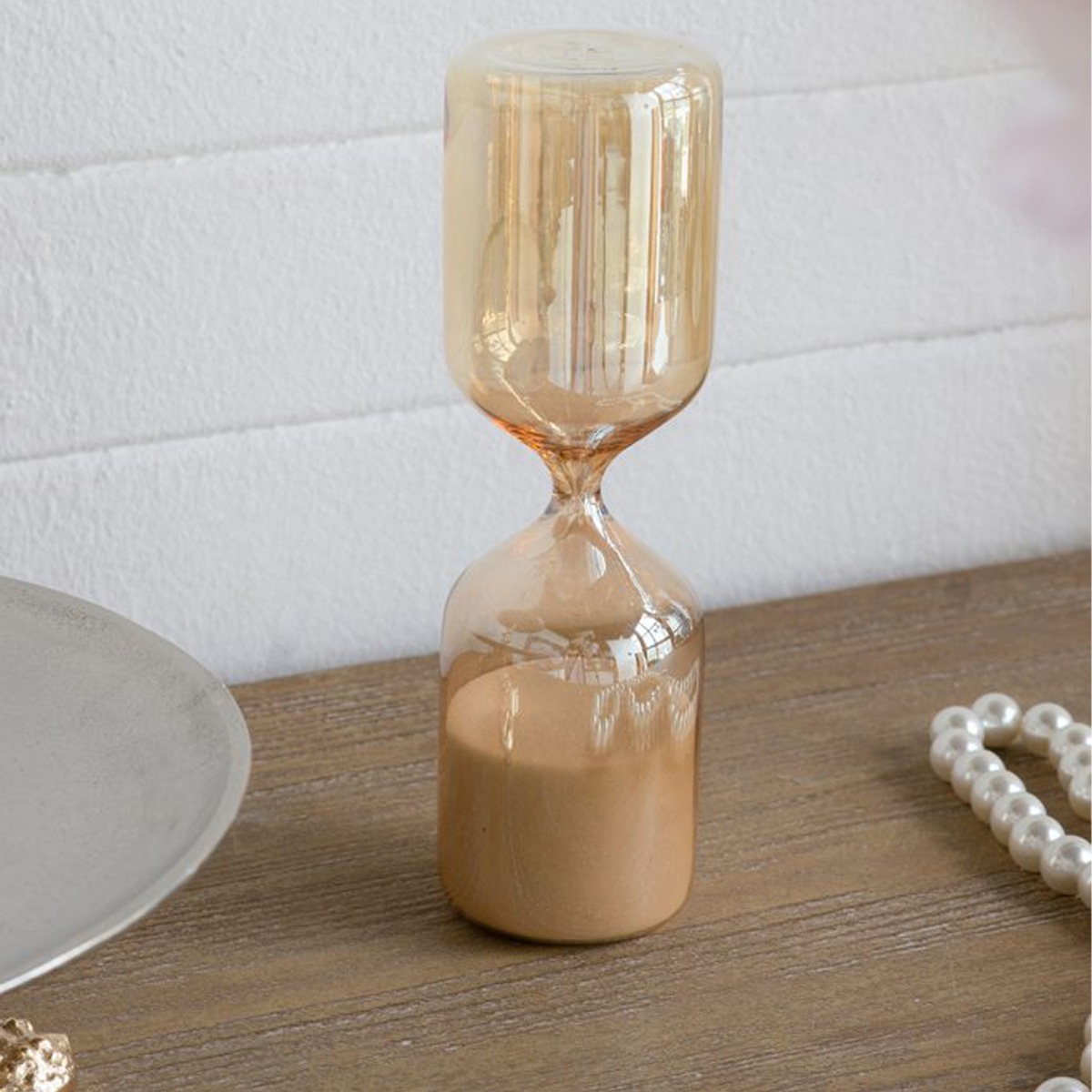 Artekko Hourglass Γυάλινη Κλεψύδρα σε Μελί Απόχρωση με Λευκή Άμμο (6x6x20.2)cm