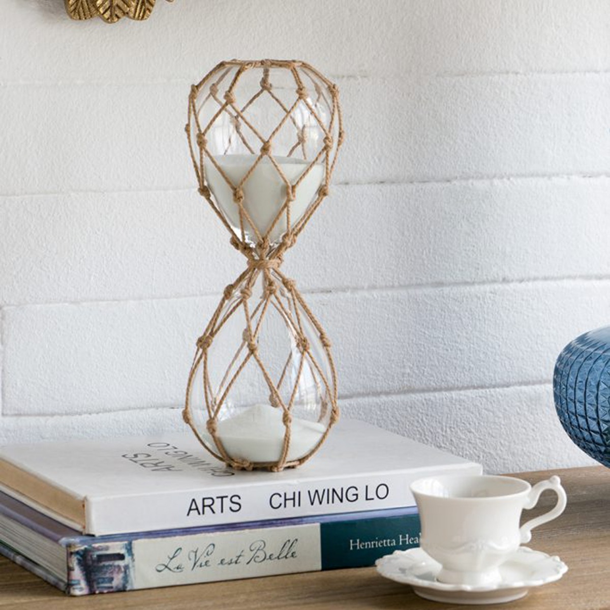 Artekko Hourglass Γυάλινη Κλεψύδρα με Σχοινί και Λευκή Άμμο (9.6x9.6x25.4)cm