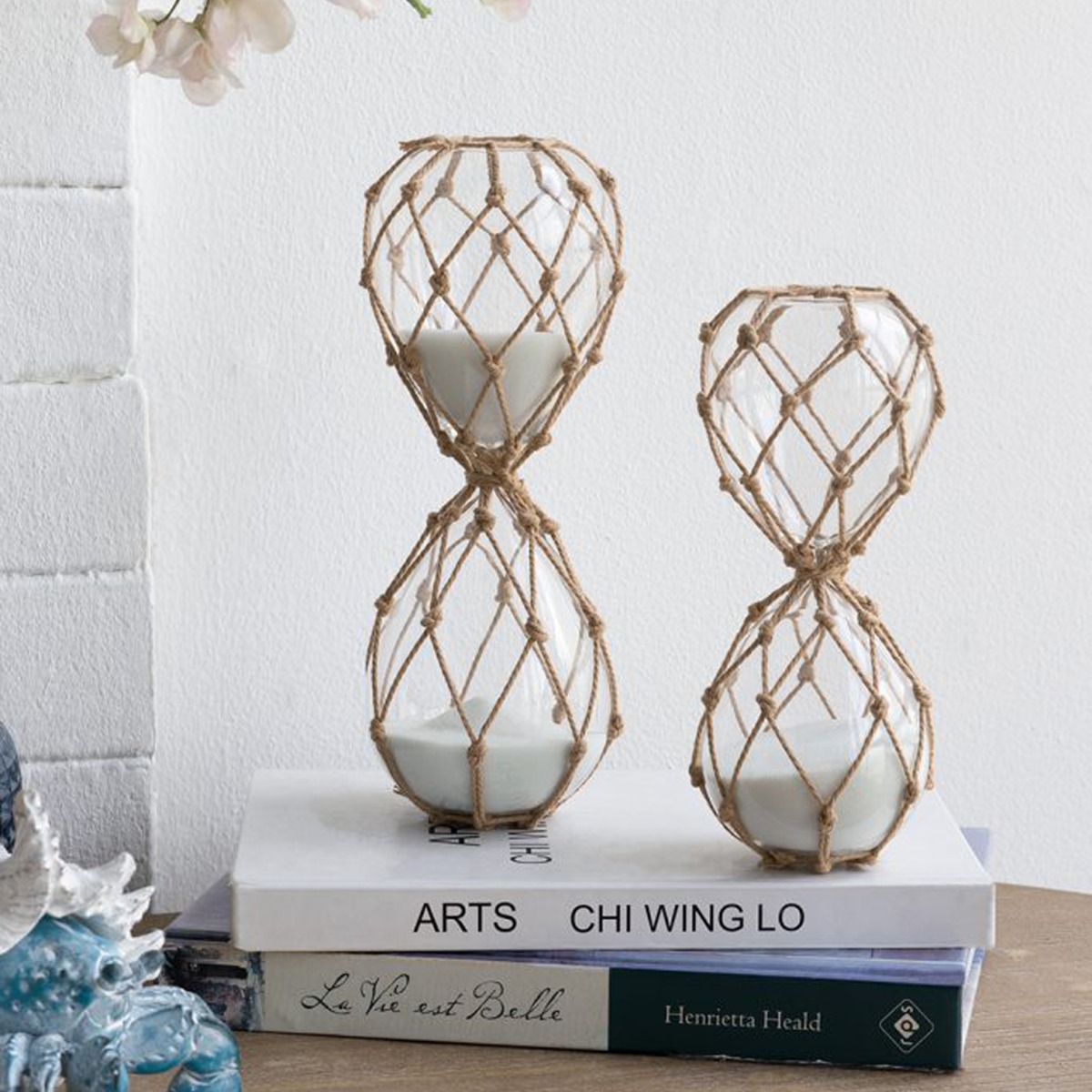 Artekko Hourglass Γυάλινη Κλεψύδρα με Σχοινί και Λευκή Άμμο (9.6x9.6x25.4)cm