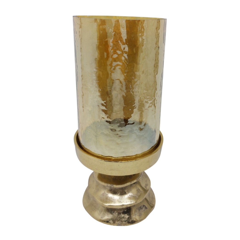 Artekko Amber Γυάλινο Κηροπήγιο σε Χρυσή Μεταλλική Βάση (14x14x32.5)cm